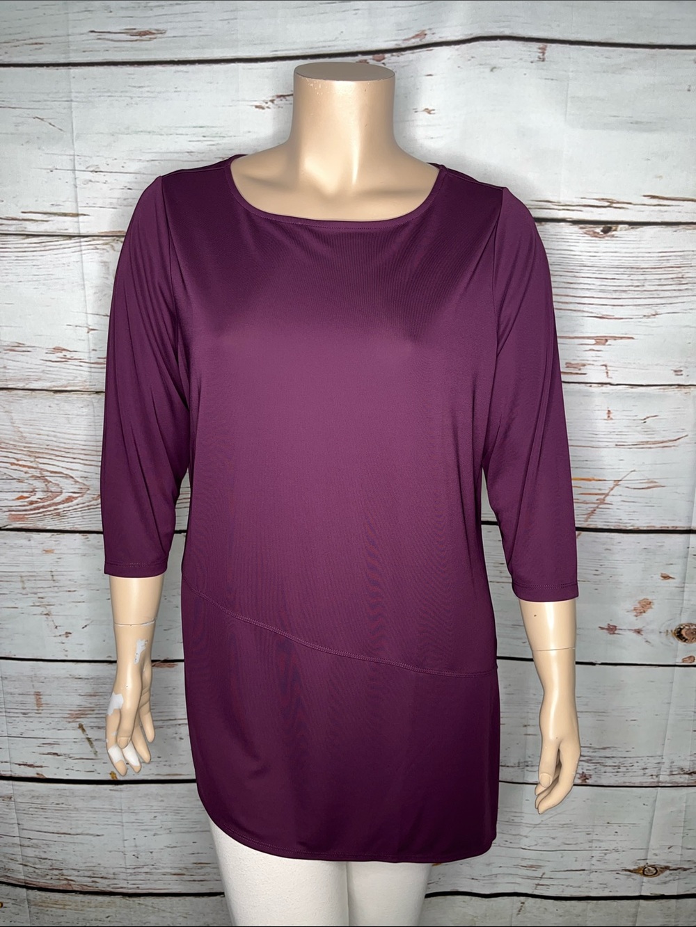 Susan Graver Premier Size 1X Plum Purple Asymmetrical Hem Tunic Blouse Top